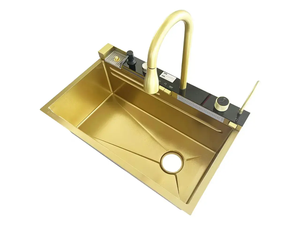 Grand évier de <span class=keywords><strong>cuisine</strong></span> en acier inoxydable doré à fente unique avec robinet cascade Accessoires de <span class=keywords><strong>lavabo</strong></span> faits à la main - Product Image 3