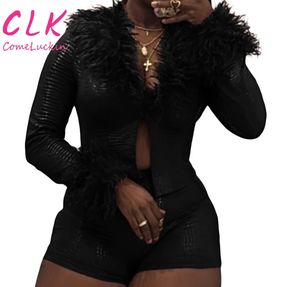 ชุดเซ็ตผู้หญิง เสื้อแจ็คเก็ตแขนยาวและกางเกงขาสั้นสไตล์มอเตอร์ไซค์ ชุดเข้าเซ็ต 2 ชิ้น - Product Image 2