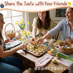 Wooden Egg <b>Tray</b> With Lid 24 Slots For Deviled Eggs Party Snack Dessert Serving Platter Breakfast Board - Product Image 4