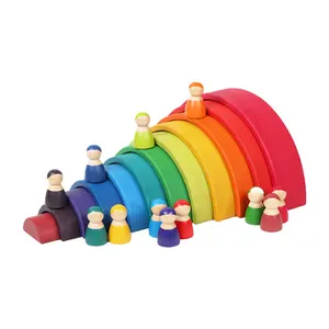 定制2022婴儿木制彩虹朋友Peg娃娃玩具蒙特梭利拱门假装玩人儿童木制玩具
