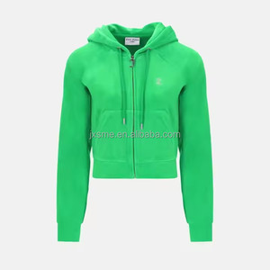 Custom Logo Strass Velours Crop Set Twee Stuks Trainingspak Bijpassende 2 Stuks Set Met Ritssluiting Fluwelen Sweatshirt Voor Vrouwen - Product Image 5