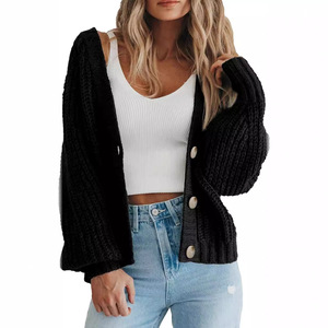 <span class=keywords><strong>Cardigan</strong></span> da Donna Personalizzato all'Ingrosso con Scollo a V, Lavorazione a Treccia, in Poliestere Cotone 240GSM 12GG, Tinta Unita, Monopetto, Vestibilità Rilassata, Invernale Casual - Product Image 3