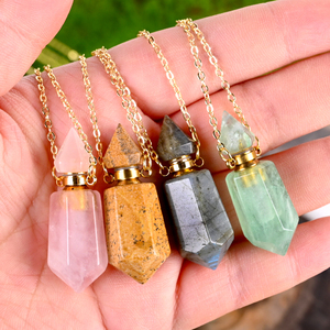 Collier avec flacon d'huile essentielle en cristal naturel, pendentif en cristal hexagonal, flacon de parfum - Product Image 6