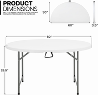 Tables rondes pliantes portables en plastique HDPE pour événements en plein air, mariages, réceptions, livraison directe d'usine