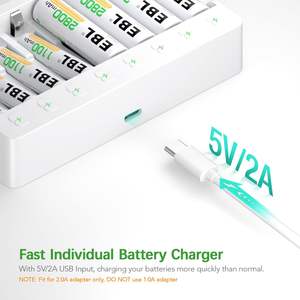 Chargeur de piles EBL 8 emplacements individuels AA/AAA, charge rapide avec écran LCD/LED, rechargeable, 4 piles AAA 1100mAh, 4 piles AA 2800mAh - Product Image 2