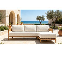 Canapé modulaire en teck de style luxueux haut de gamme en forme de L, style campagnard britannique, ensemble de meubles de jardin extérieur