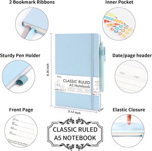 A5 PU Notebook Hardcover Two <b>Bookmarks</b> Paper Pocket Elastic Bandage Enterprise Customized LOGO Learning Record Journal Wholesale - Product Image 2