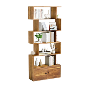 Libreria a 6 <span class=keywords><strong>Ripiani</strong></span> in Legno a Forma di S con Armadietto, Scaffale Alto Autoportante, Divisorio <span class=keywords><strong>per</strong></span> Soggiorno e Ufficio - Product Image 2