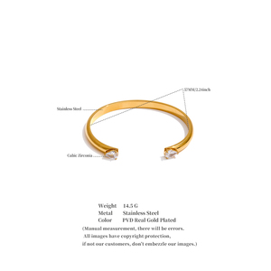 JINYOU 822 Brazalete Clásico Minimalista al por Mayor con Dos Circonitas Cúbicas Brazalete Abierto de Acero Inoxidable Chapado en Oro - Product Image 6
