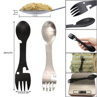 Couteau, fourchette, cuillère, baguettes multifonctions 5 en 1, outil de camping, vaisselle pratique pour l'extérieur, acier inoxydable, 45g