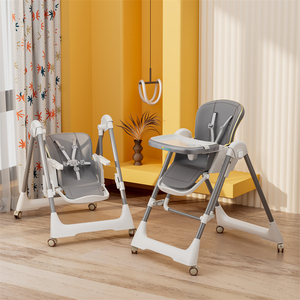 <span class=keywords><strong>Chaise</strong></span> <span class=keywords><strong>haute</strong></span> moderne pour bébé avec <span class=keywords><strong>coussin</strong></span> en PU, dossier et hauteur réglables, pliable, avec roulettes universelles - Product Image 1