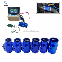 Voltmeter pengukur suhu air mobil, Voltmeter Digital LCD 12V 24V Universal 2 in 1 dengan adaptor biru 34mm Sensor 10mm untuk mobil truk