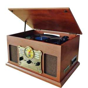 Tocadiscos de 3 Velocidades con Acabado en Nogal Premium, Fonógrafo Inalámbrico BT con Reproductor de CD y Casete, Sistema de Audio Vintage para el Hogar - Product Image 1
