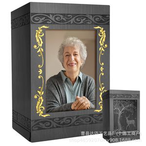 Wooden Cremation Urn With Photo Frame Rectangle Black Durable Pet <b>Memorial</b> <b>Box</b> - Product Image 1