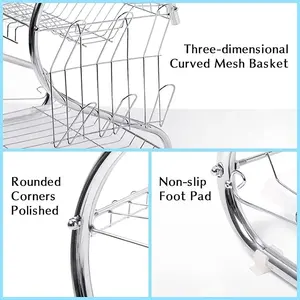 Égouttoir à vaisselle <span class=keywords><strong>double</strong></span> couche en forme de S avec porte-ustensiles et <span class=keywords><strong>bac</strong></span> de drainage pour évier de cuisine - Product Image 2