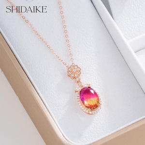 Lujoso collar de cobre chapado en oro para mujer, conjunto de anillos, colorido diamante circón, moda para regalos de navidad - Product Image 3