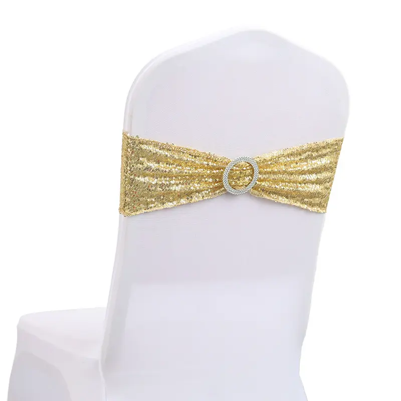 wedding Banquet Stretchy Spandex chair band cover Sequin Chair Sashes with Bows