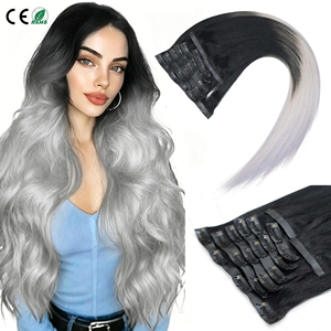 Extensions de <span class=keywords><strong>cheveux</strong></span> humains <span class=keywords><strong>à</strong></span> clipser sans couture en PU, <span class=keywords><strong>cheveux</strong></span> vierges <span class=keywords><strong>à</strong></span> cuticules intactes, couleur <span class=keywords><strong>gris</strong></span> ombré, extensions lisses Remy - Product Image 1