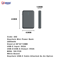 Batería Portátil de Bolsillo de Polímero de Litio con Carga Rápida, Llavero con Banco de Energía de 2000 mAh, Cable USB-C Integrado Opcional para Viajes
