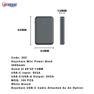 Custom Portable Pocket Size Dual 5V2a Output Keychain Power Bank 2000mAh Optional Built in <b>USB</b> C Cable for Travel - Product Image 3