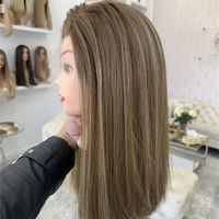 Perruques Courtes Bob Blondes avec Mèches, en Cheveux Humains Européens 100% Naturels, avec Dentelle Frontale HD Transparente pour Femmes, 10-16 pouces