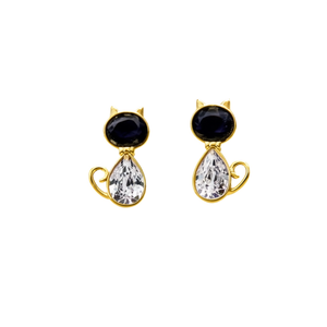 <b>Cat</b> Shape Stud <b>Earrings</b> Pvd Gold Plated 316L Stainless Steel With Purple And Clear Crystals Fashion Jewelry - Product Image 2
