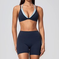 Set Olahraga Wanita 2 Potong: Bra Olahraga Tanpa Kawat Model Segitiga & Celana Pendek Fitness Pinggang Tinggi, Menyerap Keringat
