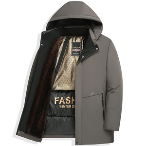 Abrigo de Invierno para Hombre, con Capucha de Terciopelo, Chaqueta de Forro Polar Cortavientos, Fibra de Bambú, Estilo Casual de Negocios, Largo, Negro, Cierre Dorado, ODM - Product Image 4