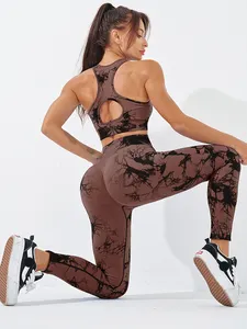 Krawatte Übergröße Leggins Luxuskleidung Großhandel mujer 2pc geripptes Outfit Sport 2024 nahtloses Fitness-Damen-Yoga-Set