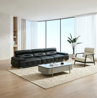 Sofá Cama Seccional Semicircular de Lujo Moderno, con Estructura Metálica y Tapizado en Cuero Genuino, Acolchado con Esponja, para Apartamento, Hotel, Villa o Taller