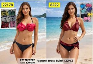 Maillot de bain bikini rayé pour femme, ensemble deux pièces à nouer sur le côté, vêtements de plage en spandex et polyester - Product Image 3