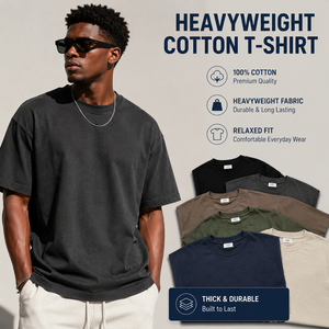 Camiseta de Algodón Grueso para Hombre, 100% Algodón, Corte Holgado, Estilo Urbano, Informal, Lisa, Resistente, para Uso Diario - Product Image 1