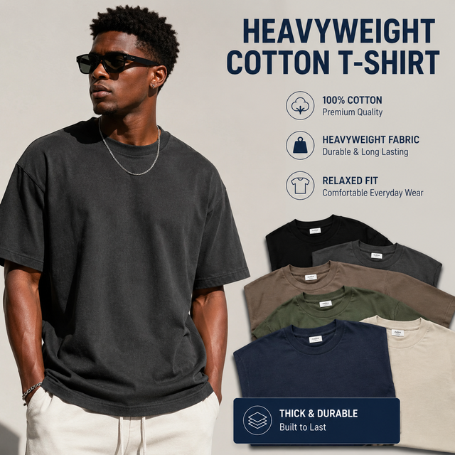 Heavyweight Cotton T Shirt Men 100% Cotton Oversized Relaxed Fit Streetwear Casual Blank T Shirt Durable Everyday Wear