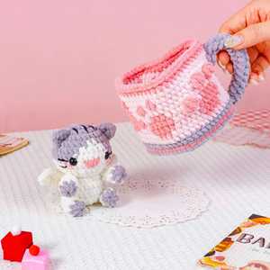 ตุ๊กตาสัตว์ถักโครเชต์แฮนด์เมดน่ารัก แมว กระต่าย หมีในถ้วยชา ของขวัญสำหรับเด็ก และของตกแต่งบ้าน - Product Image 2
