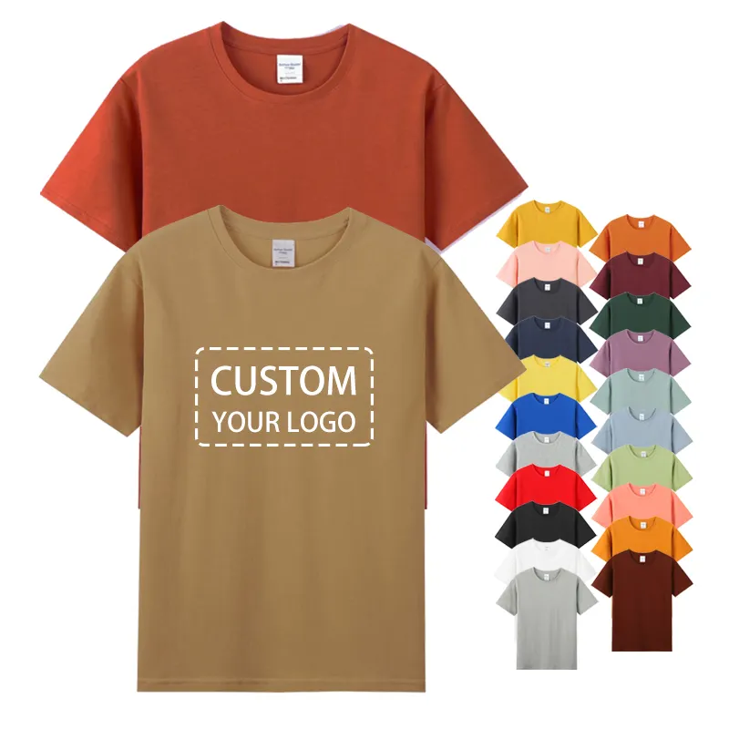 Camiseta de algodão personalizada 200gsm, camiseta masculina lisa com estampa bordada