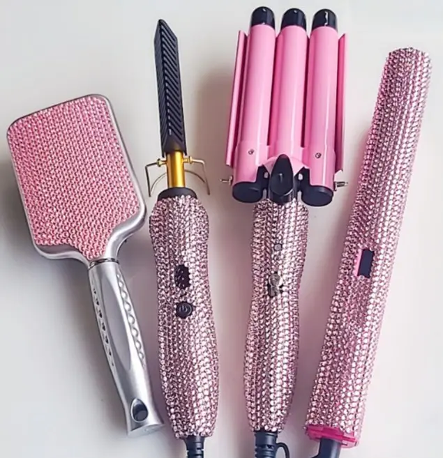 Bling Pink 500 Degree Electric Hair Straightener Combs 260 Degrees Bedazzled Hot Comb With Packaging