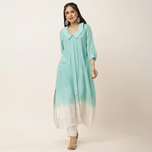 Elegante conjunto de kurta tejida para mujer, estilo ombre, para fiesta, kurta y pantalón de noche con cuentas, adornos de <span class=keywords><strong>Dana</strong></span> y perlas. - Product Image 1