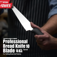Couteau à pain professionnel en acier inoxydable, lame dentelée de 10 pouces avec manche en plastique pour couper le pain et les pâtisseries
