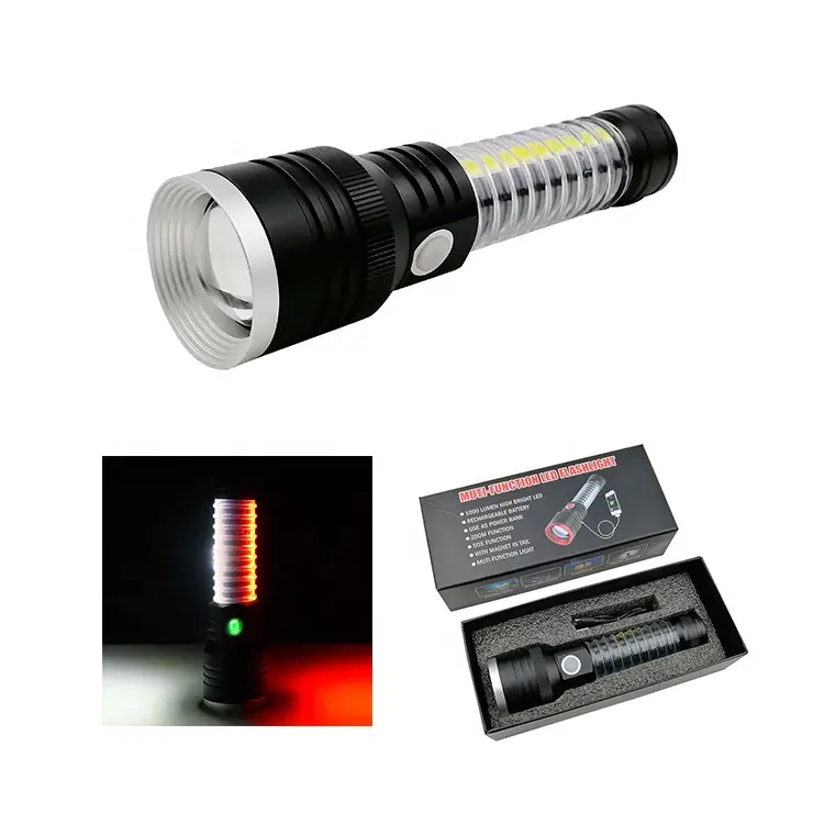 Lithium battery chargeable bright lenser zoomable led torchlight water resistant multifunction dimming light flashlight