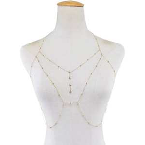 Chaîne de corps à porter sur la poitrine et la clavicule pour femmes, en alliage plaqué électrolytiquement, avec pierre naturelle, bikini, sexy, tendance, collier décoratif, accessoires - Product Image 5