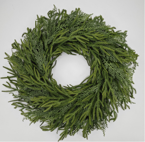 พวงหรีดพลาสติกทรงบ็อกซ์วูดขนาด 24 นิ้ว สไตล์ฟาร์มเฮาส์ สำหรับตกแต่งภายนอกประตูหน้า/หน้าต่าง ใช้ได้ทุกฤดู (สีเขียว จีน) - Product Image 5