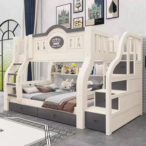 Letto a Castello Funzionale in Legno Massello Bianco per Bambini con Scivolo, Scala Contenitore e Casetta Gioco per Hotel e Appartamenti - Product Image 3