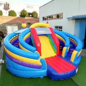 大型湾曲ダブルスライド障害物コースインフレータブル城プレミアム品質遊び場スライド工場販売 - Product Image 2