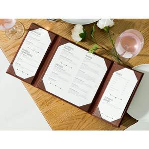 Menú de Cuero Personalizado por el Fabricante, Menú de 3 Vistas para Cafetería, Letras para Tablero de Menú, Cubierta de Menú Semirrígida Plegable - Product Image 4