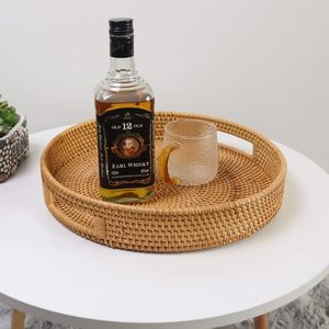 Coffee Table <strong>Tray</strong> Round Rattan Ottoman <strong>Tray</strong> Woven Serving <strong>Trays</strong> <strong>with</strong> <strong>Handles</strong> for Home and Kitchen Decorative Natural - Product Image 5