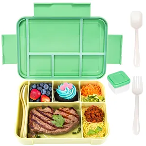 Werkseitig mikrowellen geeigneter 6-fach Kunststoff-Büro-Schul-Lunch behälter mit Löffel-Lunchbox für Kinder Bento-Box