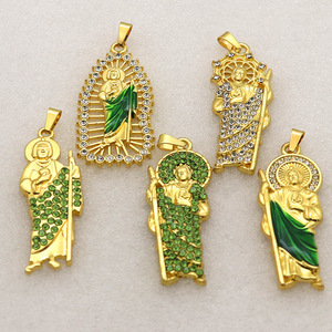 Colgante de San Santiago, Medalla Católica con Esmalte Verde y Diamantes de Imitación, Recuerdo Religioso del Camino de Santiago - Product Image 1