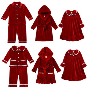 Pigiama da notte all'ingrosso da <span class=keywords><strong>donna</strong></span> per la famiglia di natale verde in velluto rosso pigiama da uomo con elastico in vita termico - Product Image 2