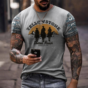 Camisetas de Verano 2024 Estilo Vaquero Occidental de Yellowstone para Hombre, Tallas Grandes, Cuello Redondo, Manga Corta, Estampado Digital con Letras - Product Image 5