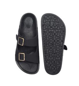 Sandales classiques noires à double boucle, bout ouvert, dessus synthétique, semelle extérieure en liège, pantoufles d'été antidérapantes avec doublure en EVA - Product Image 6